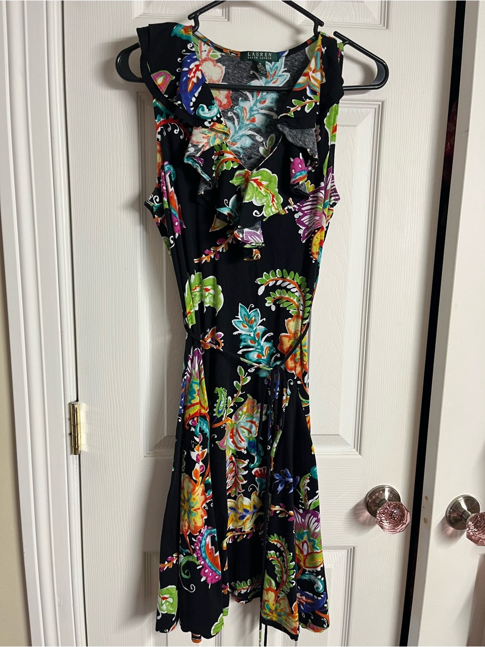 Lauren Ralph Lauren Black Floral-Print Ruffled Midi Dress